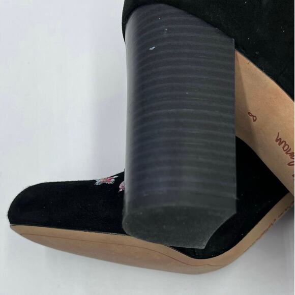 Sam Edelman Black Suede Embroidered Floral Winnie Block Heel Ankle Boots Sz 8 - Picture 15 of 15